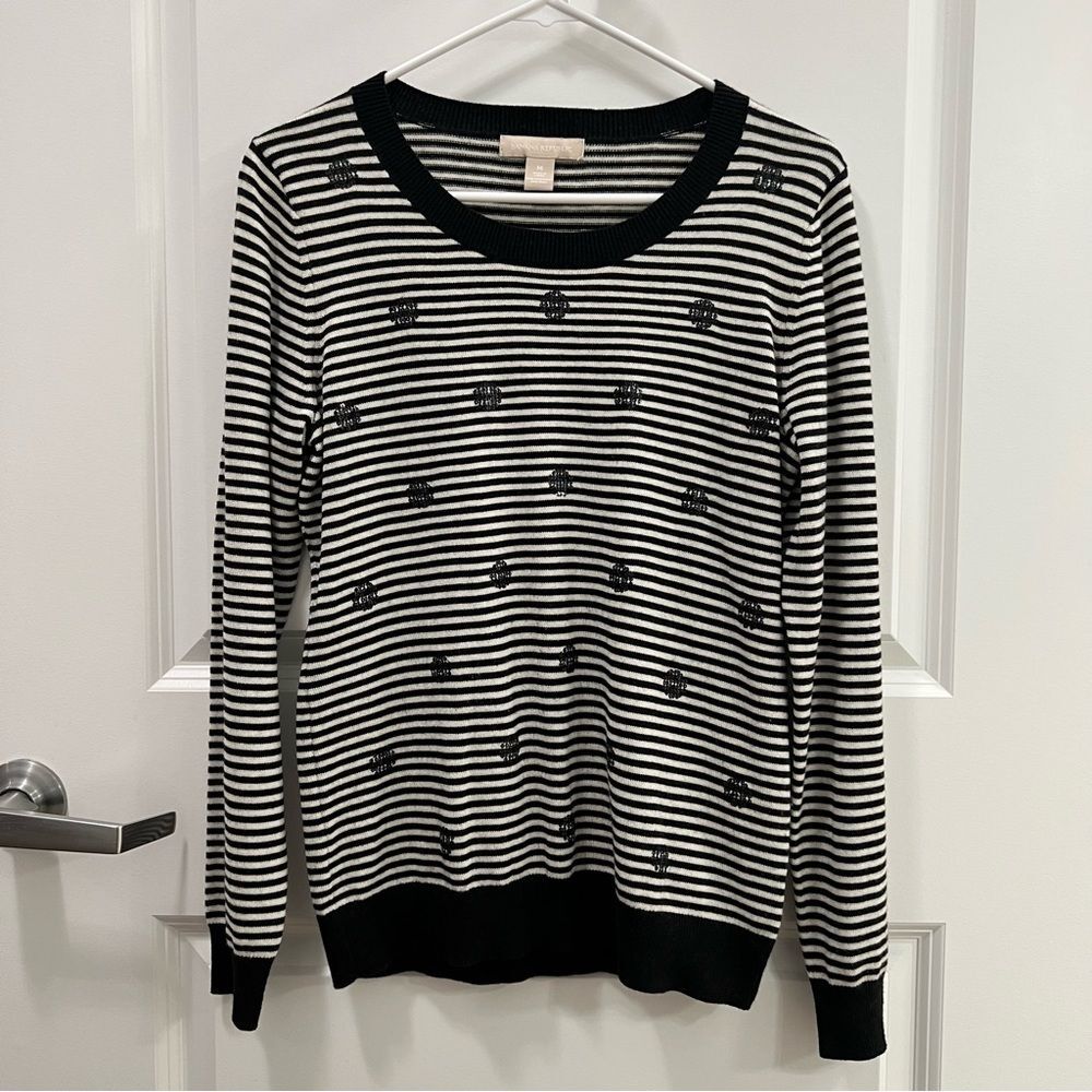Banana Republic Navy and White Striped Sweater Size M